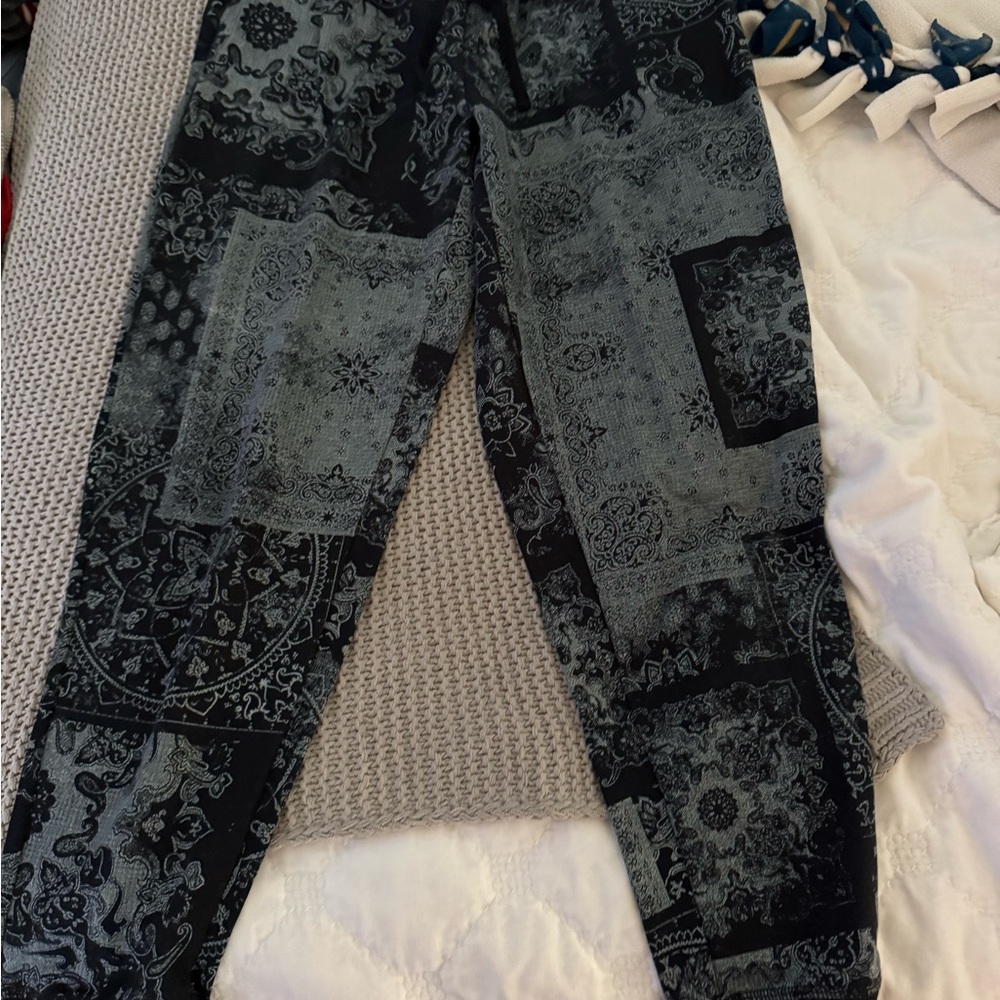 LuLaRoe Black and Gray Patterned Track Pants